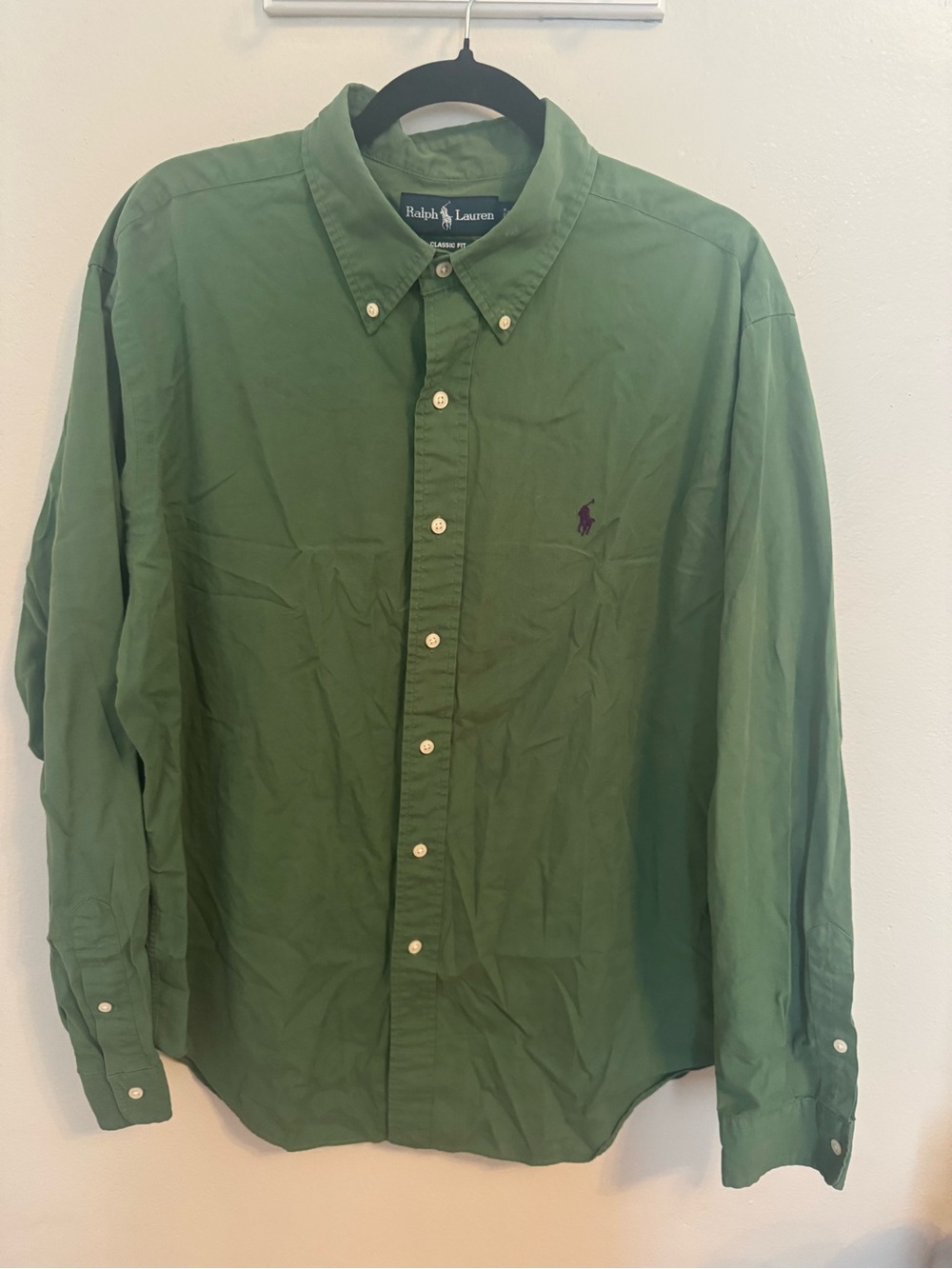 Ralph Lauren Classic Fit Green Button Down Shirt Men’s XL Purple Pony Preppy